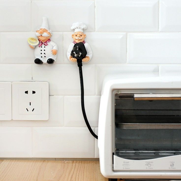 Pack of 2 Cute Power Plug Hook Hold Cook Fat Chef Wall Decor Organiser for Home view 2