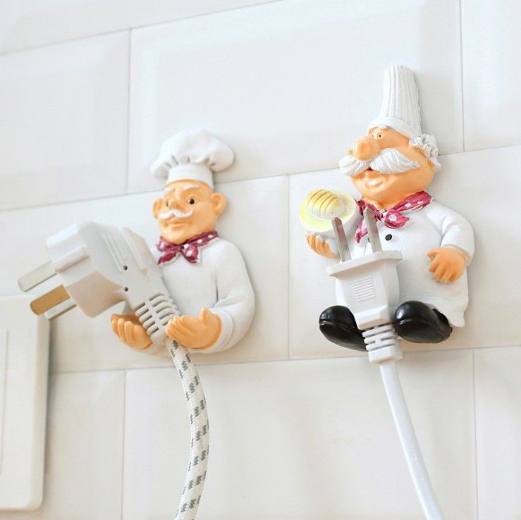 Pack of 2 Cute Power Plug Hook Hold Cook Fat Chef Wall Decor Organiser for Home view 3