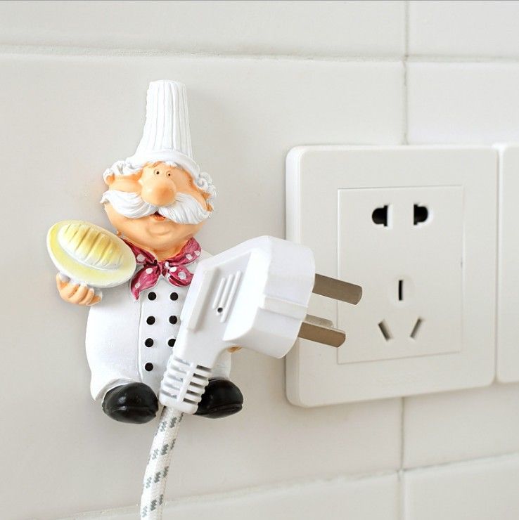 Pack of 2 Cute Power Plug Hook Hold Cook Fat Chef Wall Decor Organiser for Home view 4