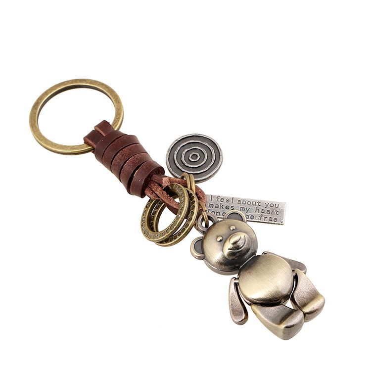 Brown Leather Keychain Alloy Cute Bear Personalized Key Key Chain.Wonderful Gift