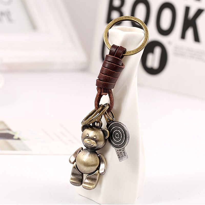 Brown Leather Keychain Alloy Cute Bear Personalized Key Key Chain.Wonderful Gift view 4