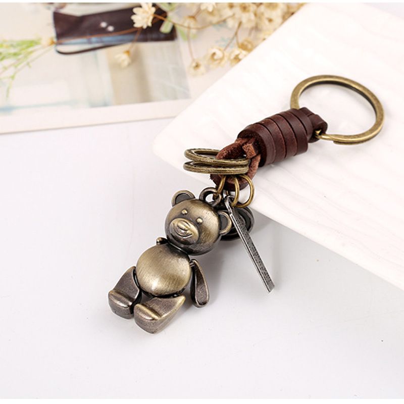 Brown Leather Keychain Alloy Cute Bear Personalized Key Key Chain.Wonderful Gift view 5