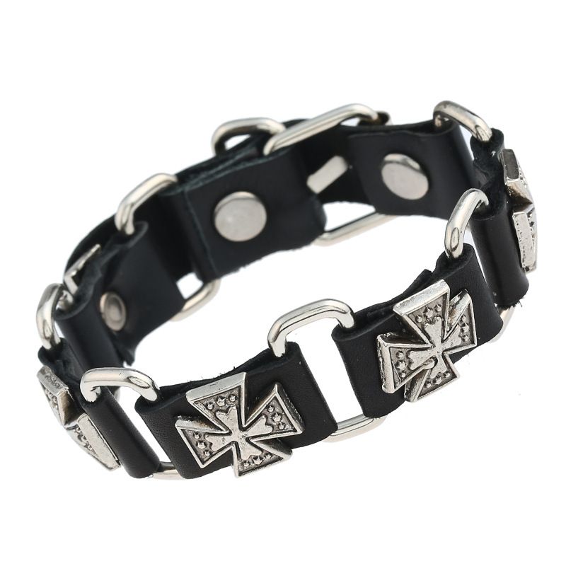 Men's Cuff Wristband Punk Rock Motorbike Wide Belt Leather Bracelet Hip Hop