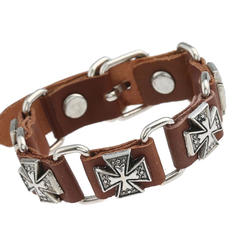 Men's Cuff Wristband Punk Rock Motorbike Wide Belt Leather Bracelet Hip Hop view 2