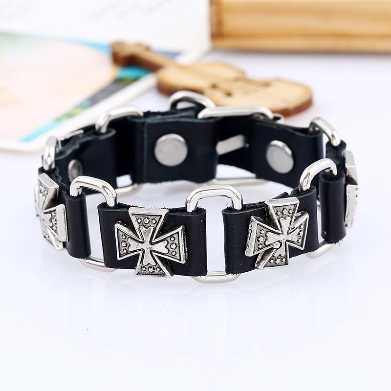 Men's Cuff Wristband Punk Rock Motorbike Wide Belt Leather Bracelet Hip Hop view 3