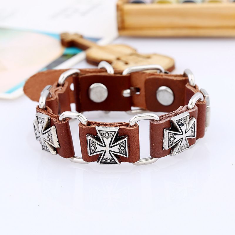 Men's Cuff Wristband Punk Rock Motorbike Wide Belt Leather Bracelet Hip Hop view 4