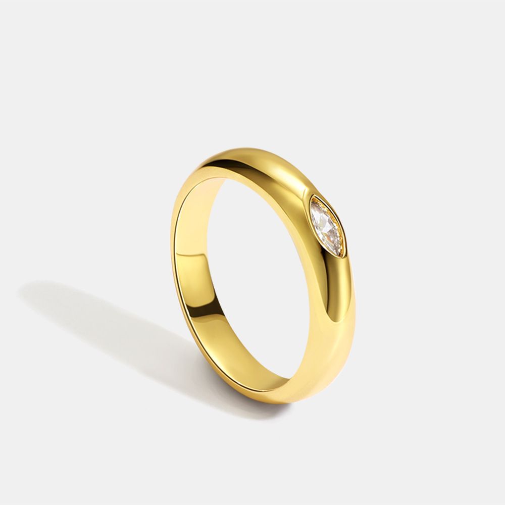 Colorful Stone Ring Stainless Steel Gold Plated Zirconia Crystal Eye Finger
