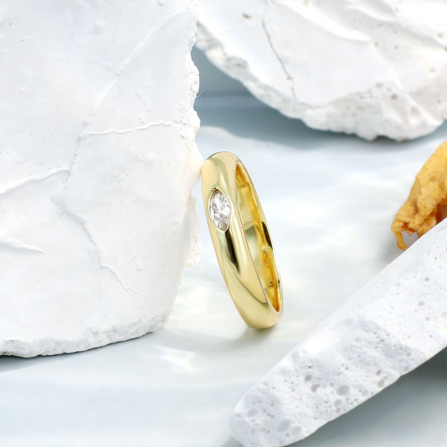 Colorful Stone Ring Stainless Steel Gold Plated Zirconia Crystal Eye Finger view 2