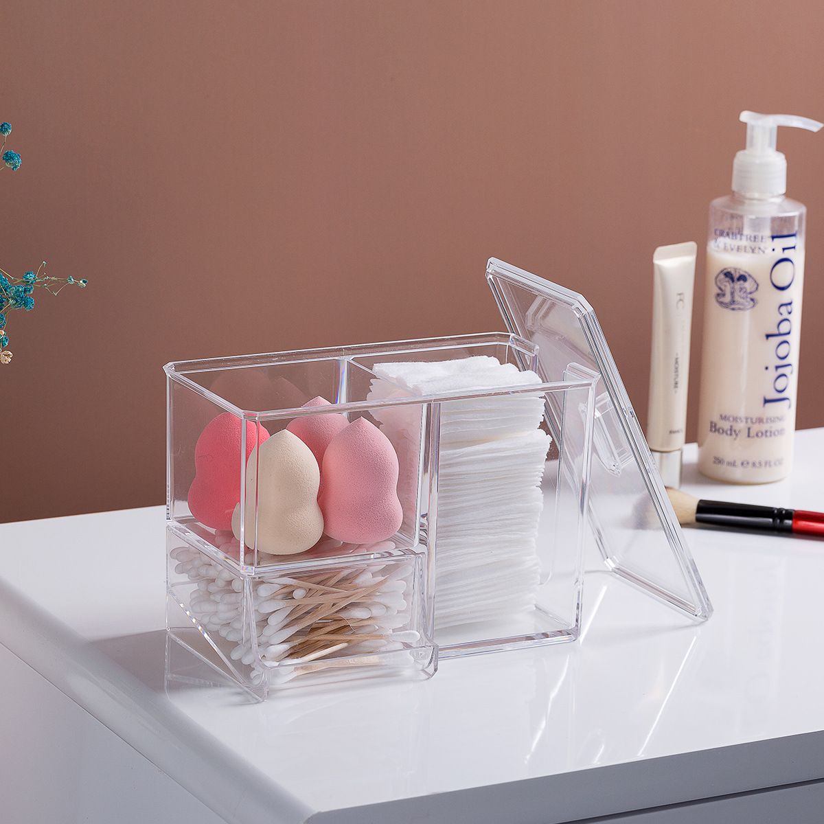 Holder Cotton Pads Holder Cotton Balls Holder Container with Lid and Cotton view 3