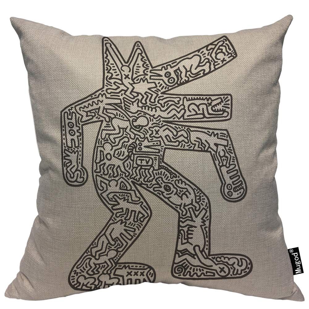 Pillow Cases Modern Haring Abstract Graffiti Printing Grey Balck Throw Pillow