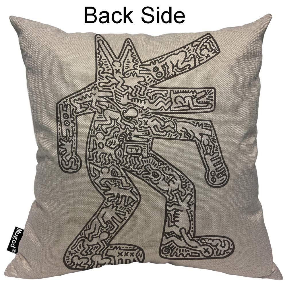 Pillow Cases Modern Haring Abstract Graffiti Printing Grey Balck Throw Pillow view 2