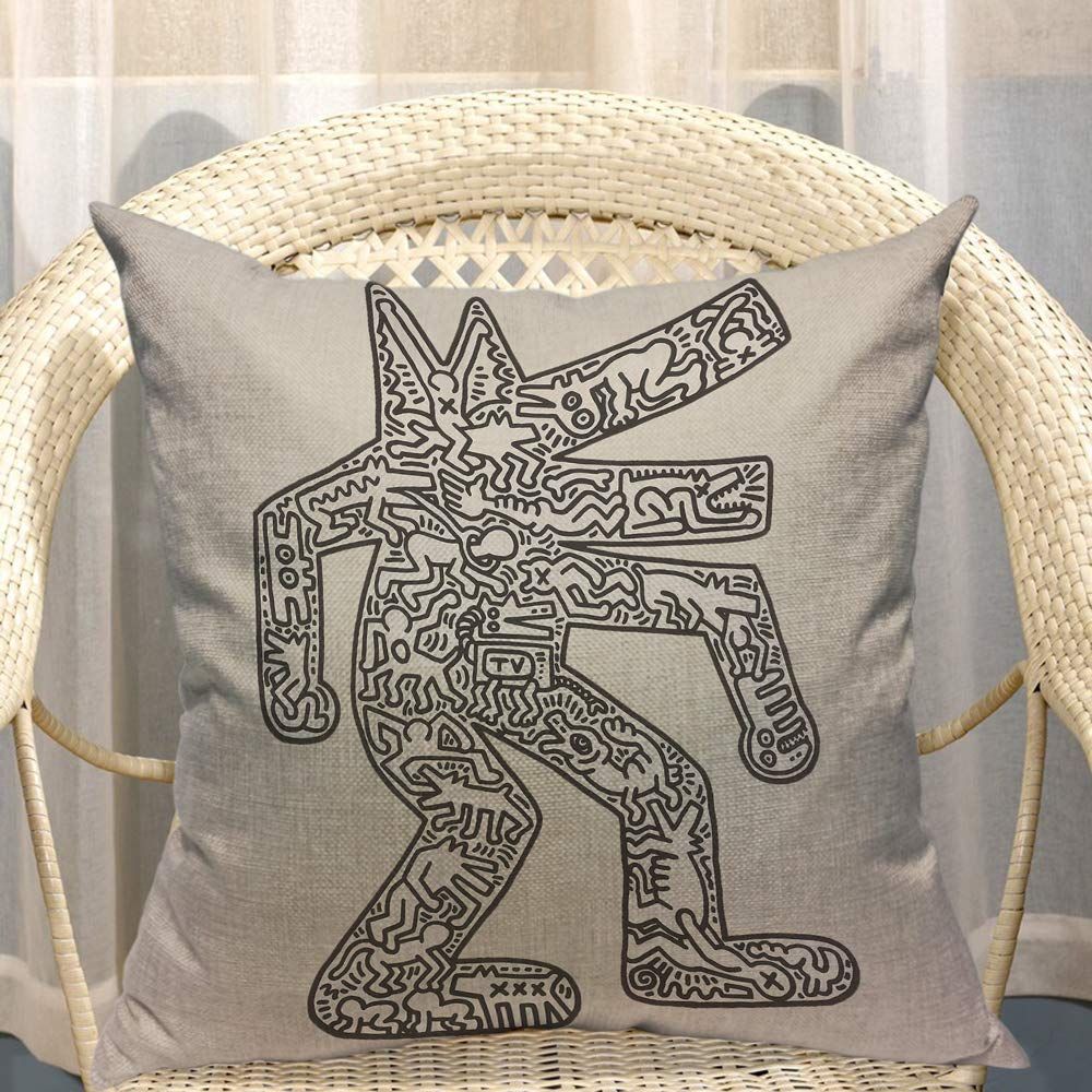 Pillow Cases Modern Haring Abstract Graffiti Printing Grey Balck Throw Pillow view 3