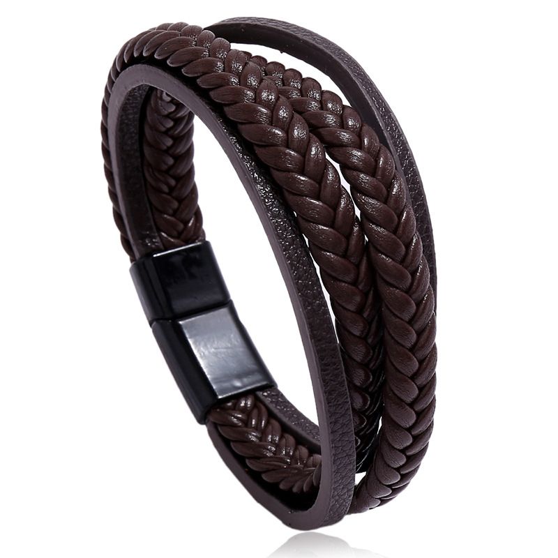 Mens Leather Bracelet with Cowhide Multi-Layer Braided Leather Mens Bracelet view 2