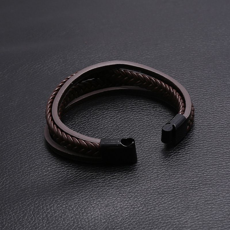 Mens Leather Bracelet with Cowhide Multi-Layer Braided Leather Mens Bracelet view 4