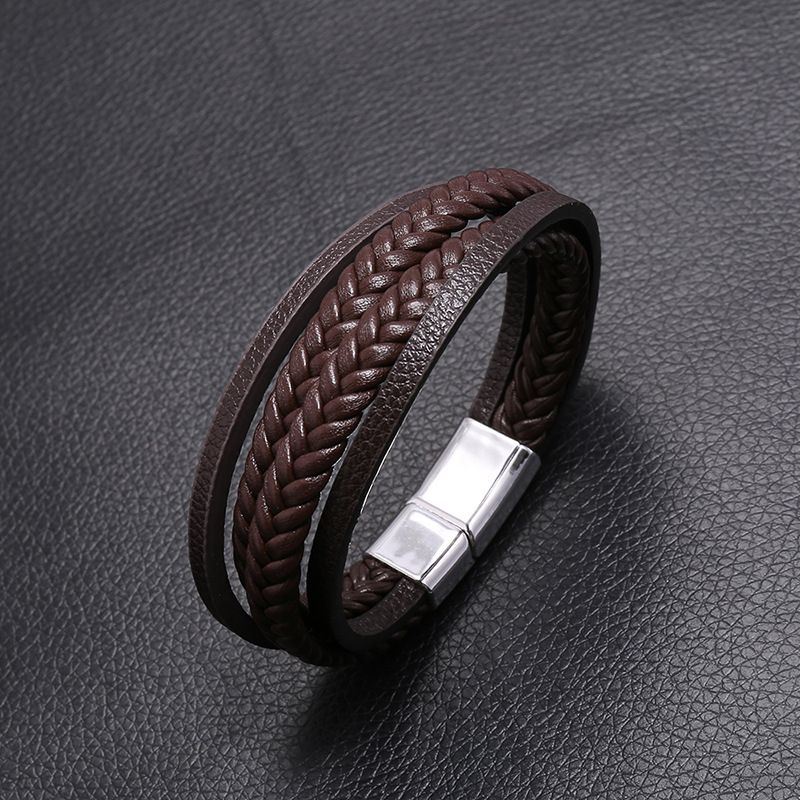 Mens Leather Bracelet with Cowhide Multi-Layer Braided Leather Mens Bracelet view 5