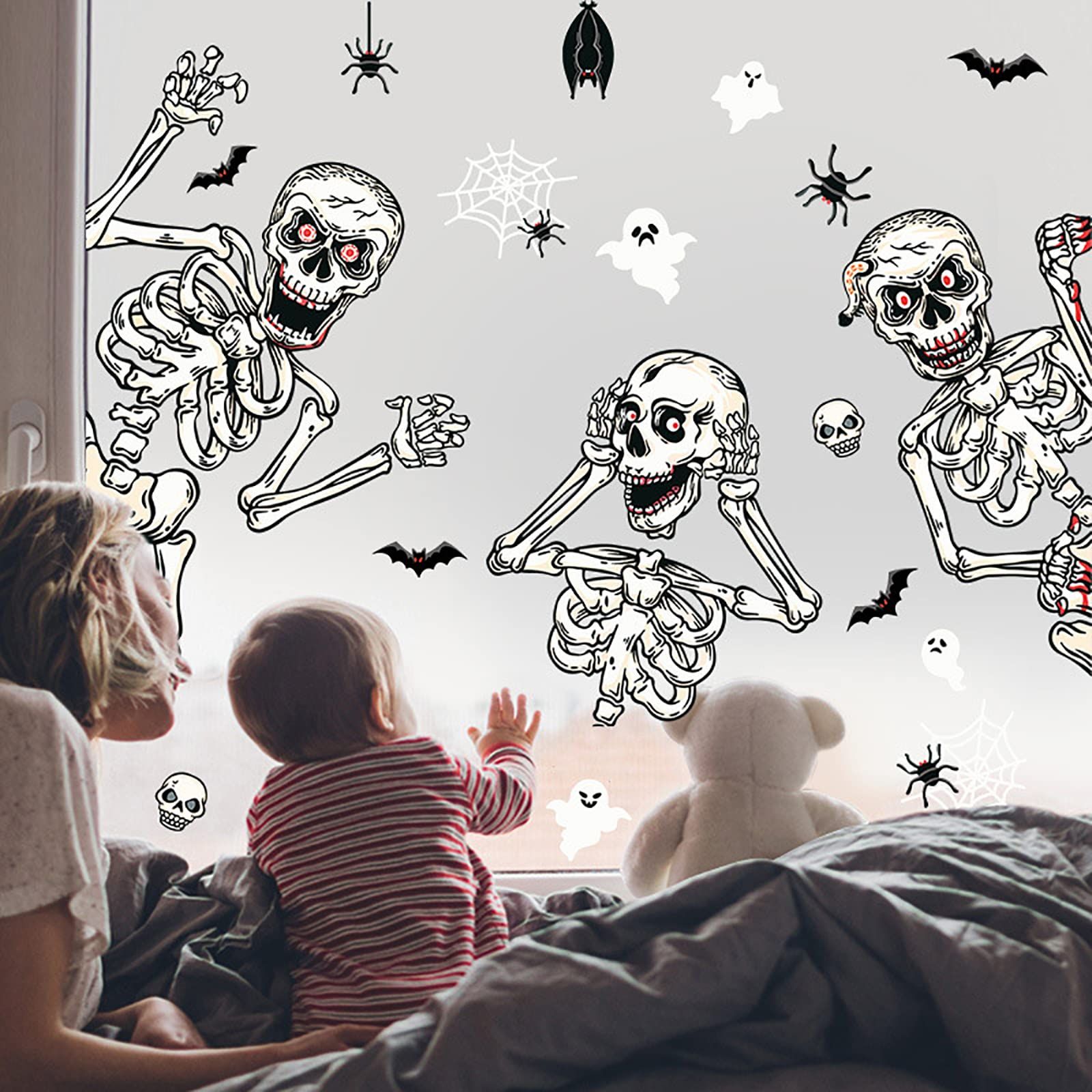 Halloween Window Clings,Skeletons Skull Window Stickers,Halloween Decorations view 2