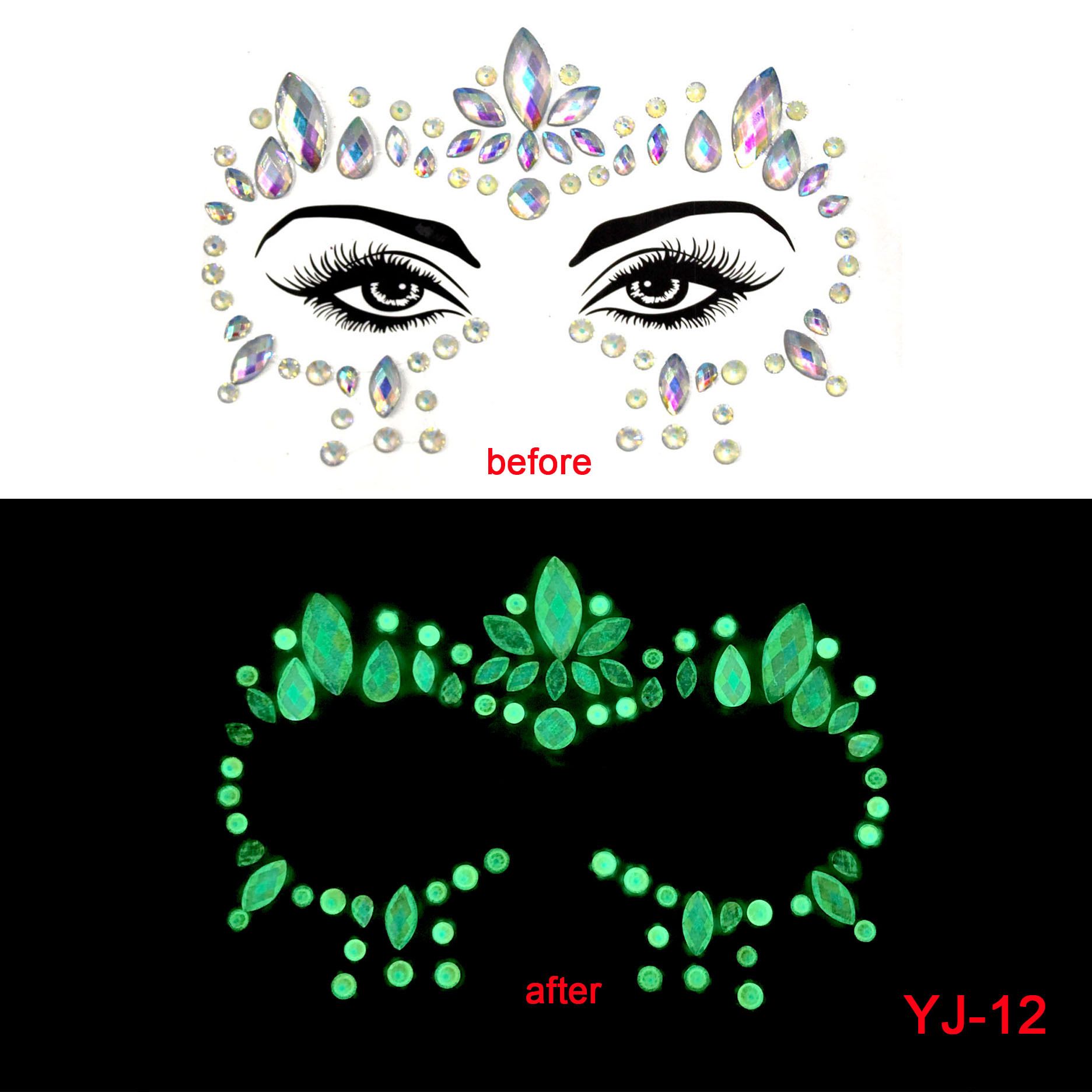 Luminous Face Gems Tattoo Stickers Body Jewelry Glow in the Dark Fluorescent view 2