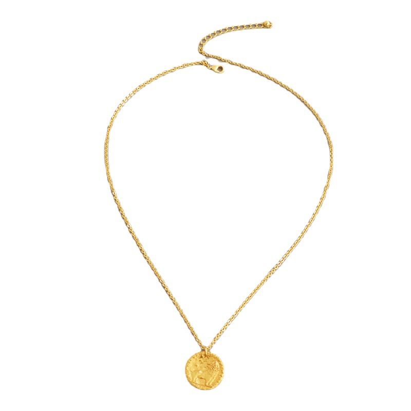 Stainless Steel Animal Lion Coin Disc Pendant Necklace Diamond Galaxy Fashion