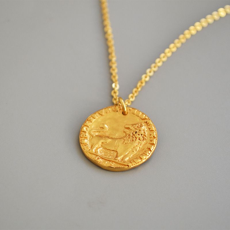 Stainless Steel Animal Lion Coin Disc Pendant Necklace Diamond Galaxy Fashion view 4