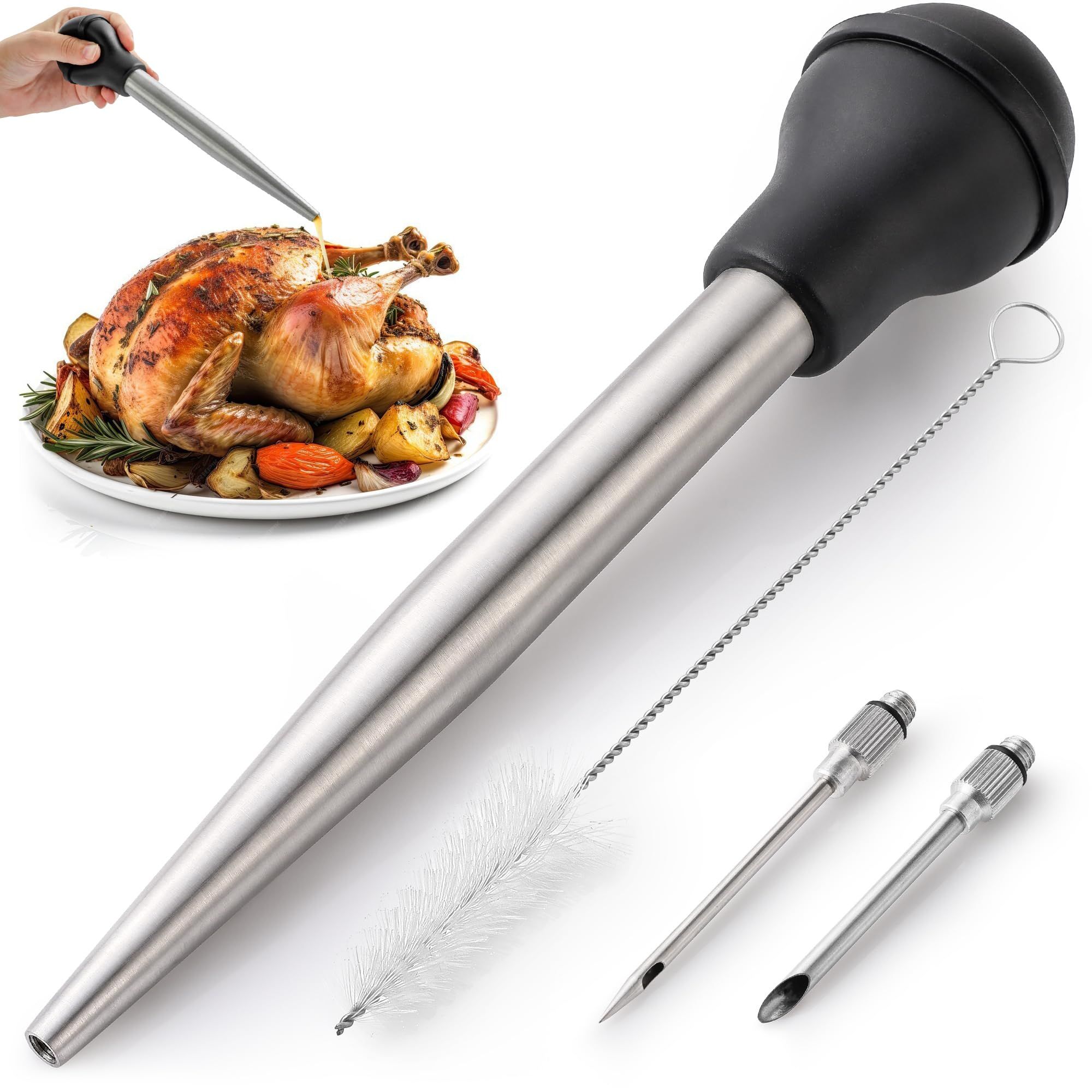 Kitchen Stainless Steel for Cooking-Food Grade Metal Turkey Baster Syringe & view 2