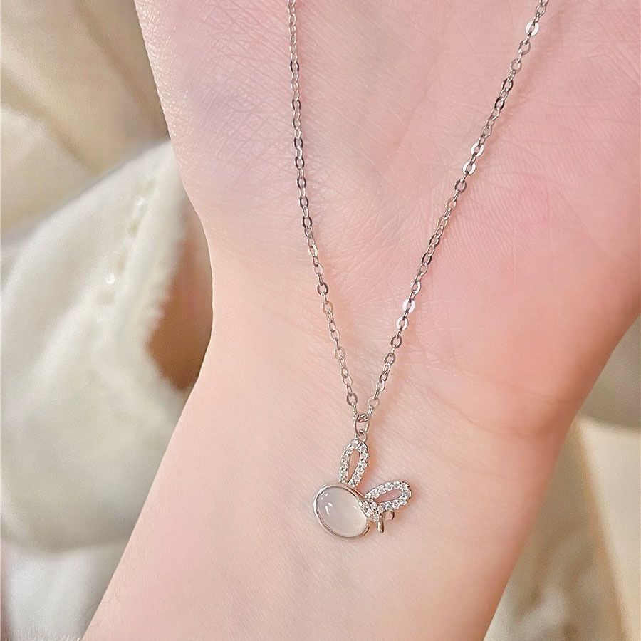 Rabbit Year Necklace Zircon Hotan Jade Inlaid Grade Pendant Collar Chain view 2