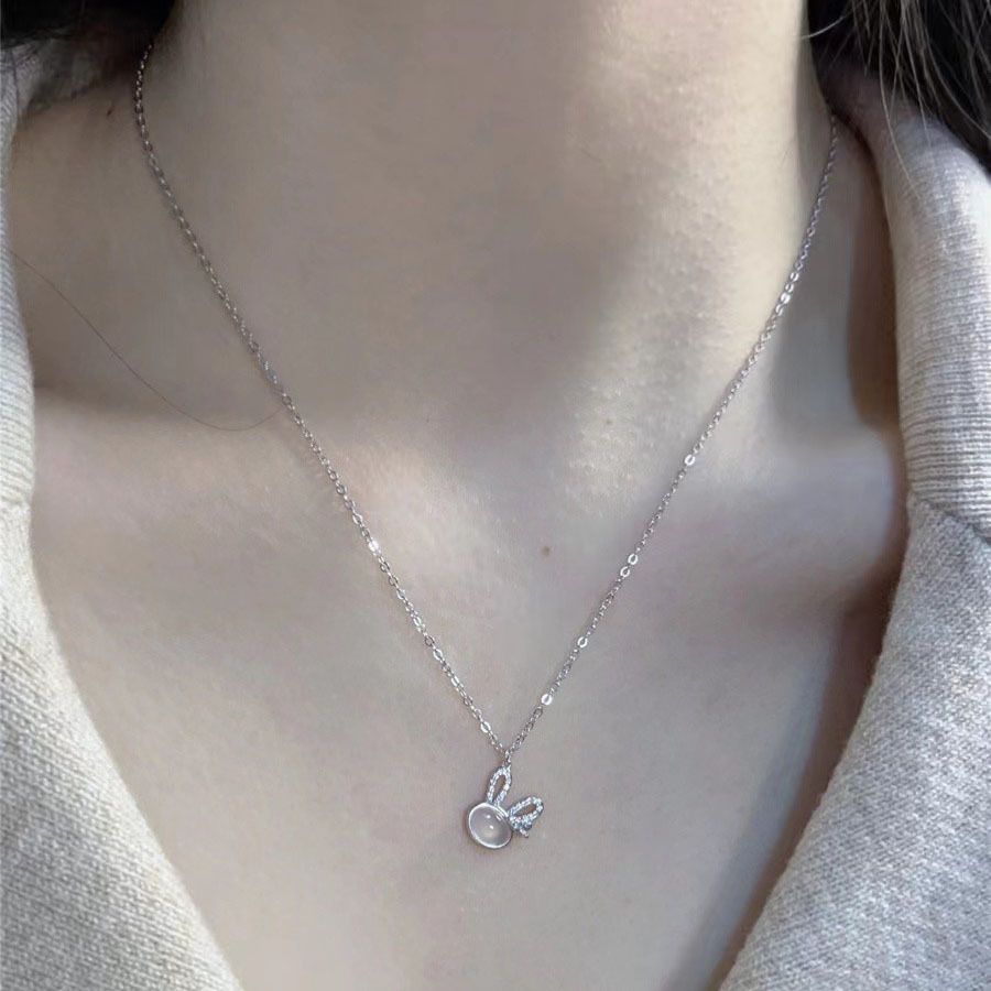 Rabbit Year Necklace Zircon Hotan Jade Inlaid Grade Pendant Collar Chain view 4