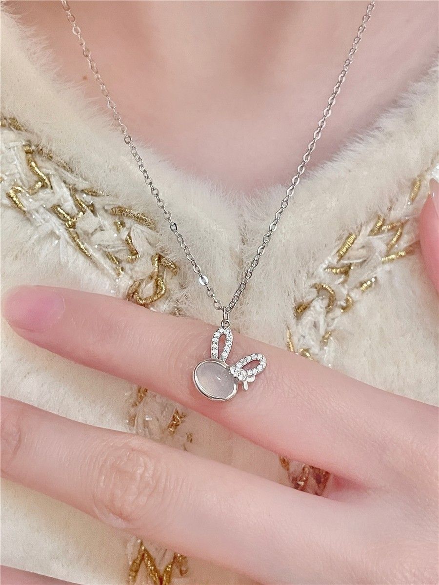 Rabbit Year Necklace Zircon Hotan Jade Inlaid Grade Pendant Collar Chain view 5