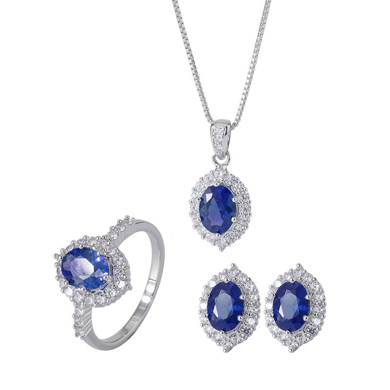 Blue Diamond Jewelry Set with Pendant Necklace
