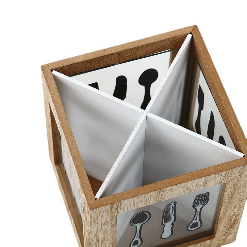Western Cutlery Box Tableware Wooden Utensil Basket Cutlery Holder for Kitchen