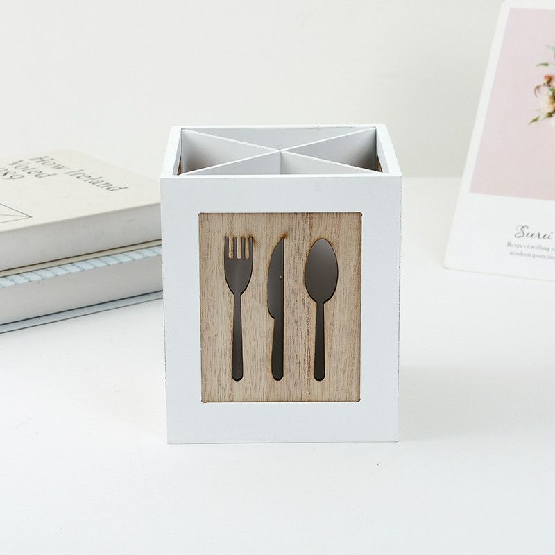 Western Cutlery Box Tableware Wooden Utensil Basket Cutlery Holder for Kitchen view 5
