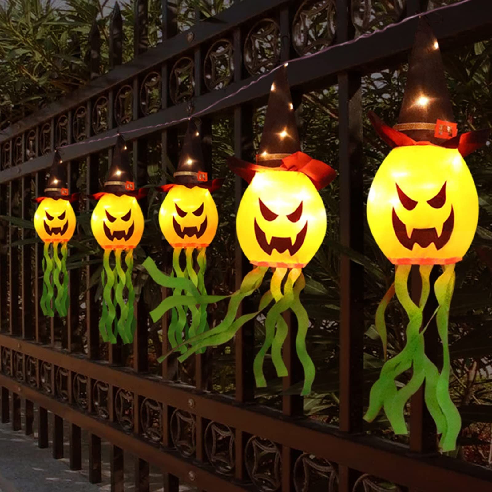 Halloween Hanging Decorations Witch Pumpkin Windsock Flag with LED Lights for view 4