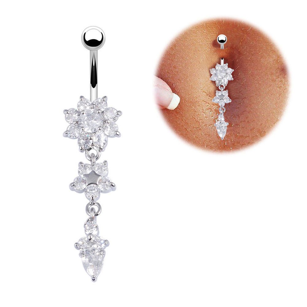 Cute Flower Belly Button Rings Paw Surgical Stainless Steel Dangle Navel view 3