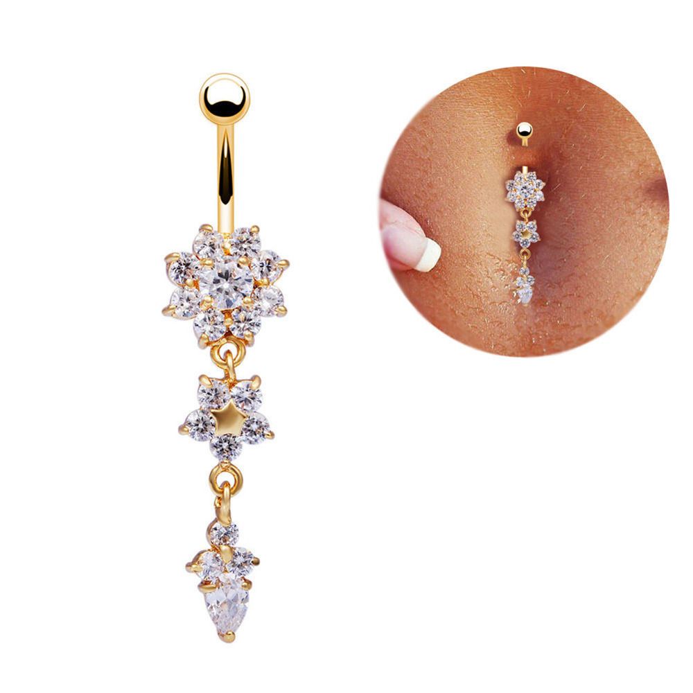 Cute Flower Belly Button Rings Paw Surgical Stainless Steel Dangle Navel view 4