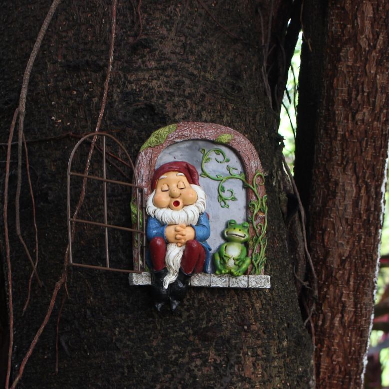 Outdoor Garden Statues, Resin Gnome Tree Hugger, Durable Outdoor Decor view 2