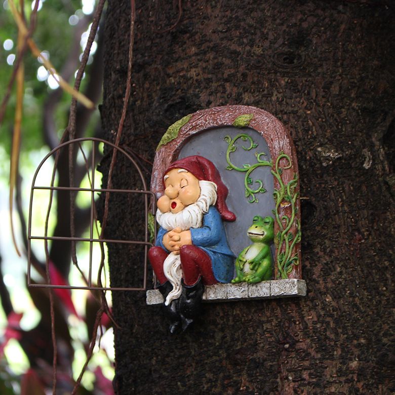 Outdoor Garden Statues, Resin Gnome Tree Hugger, Durable Outdoor Decor view 4