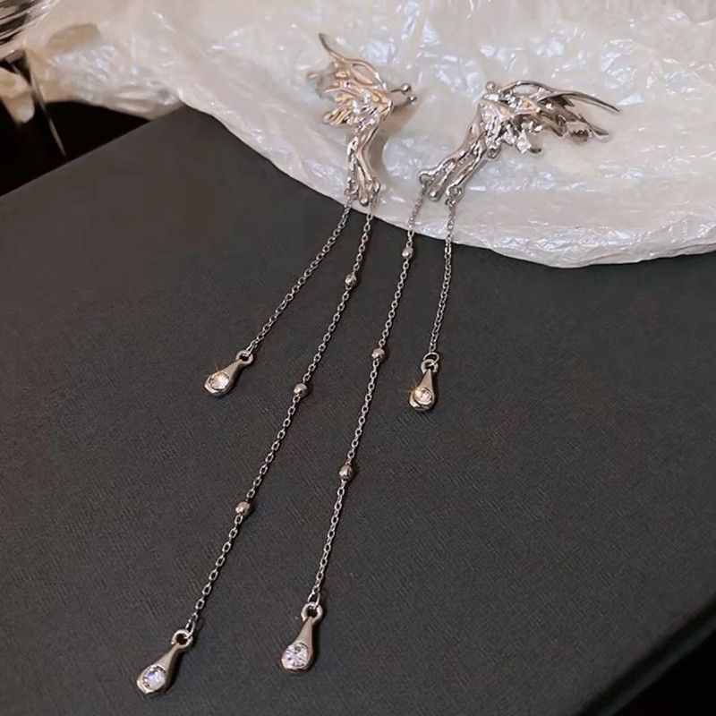 Butterfly Ear Cuff Earrings For Women Non Pierced Tassel Style Zircon Chain view 3