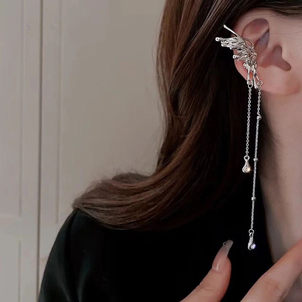 Butterfly Ear Cuff Earrings For Women Non Pierced Tassel Style Zircon Chain view 4