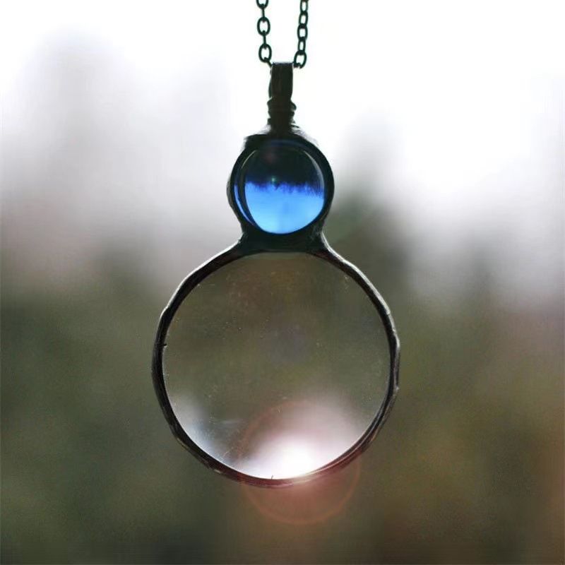 Magnifying Glass Necklace Vintage Lucky Crystal Pendant Necklace for Library