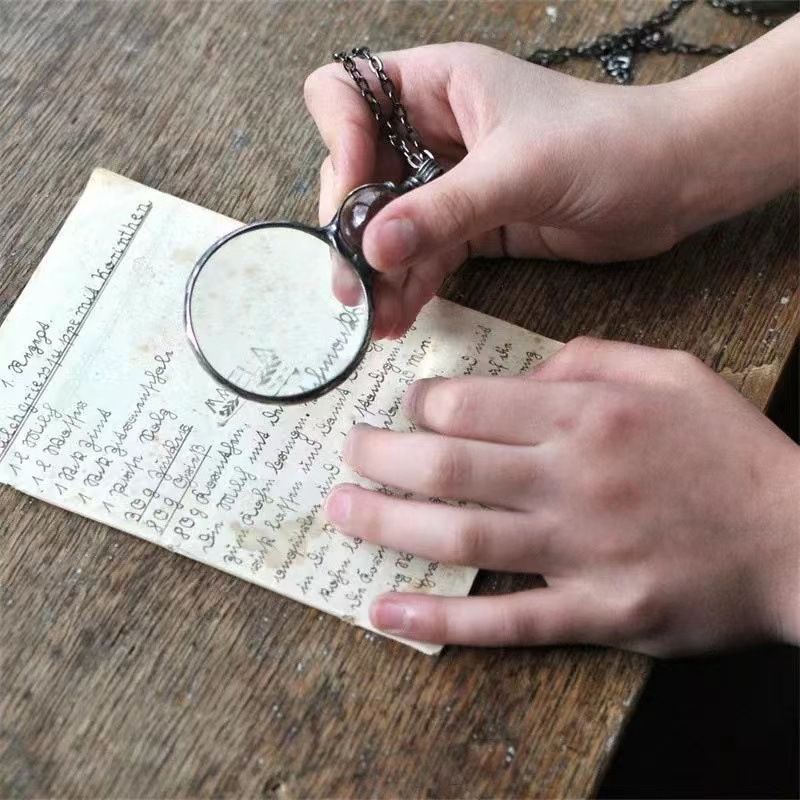 Magnifying Glass Necklace Vintage Lucky Crystal Pendant Necklace for Library view 2