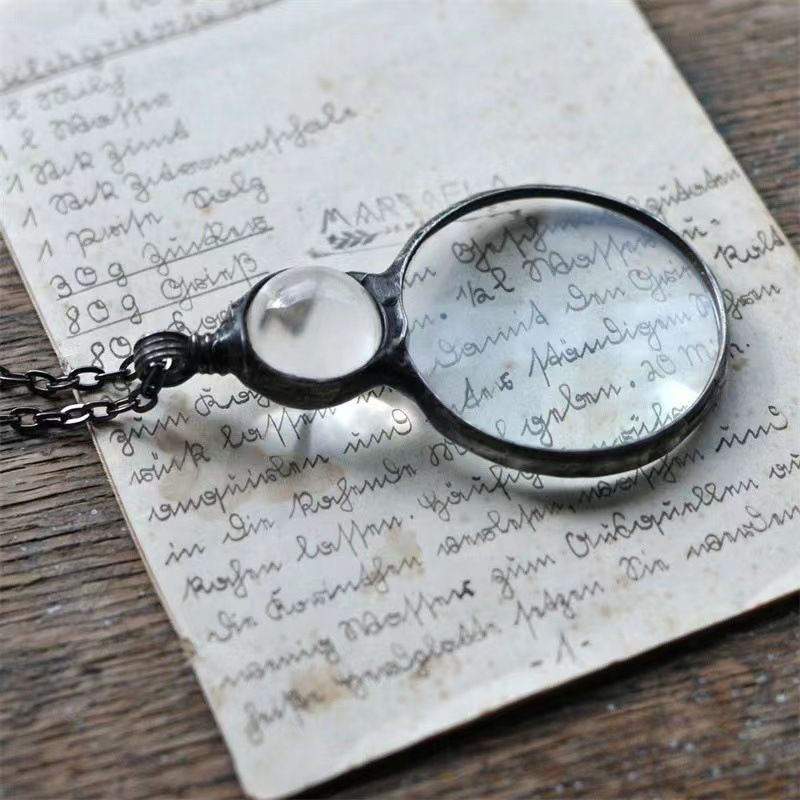 Magnifying Glass Necklace Vintage Lucky Crystal Pendant Necklace for Library view 3