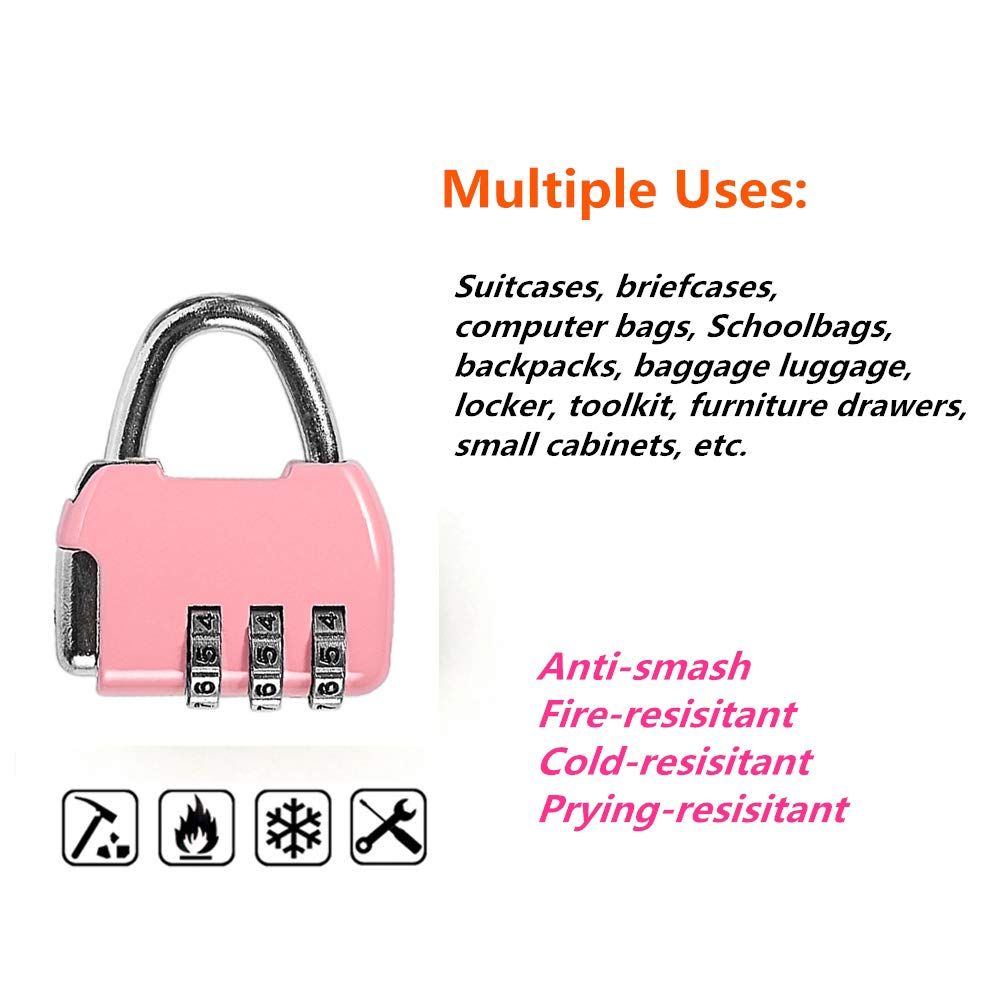 3 Pack Combination Lock 3 Digit Padlock Resettable and Waterproof for School view 3