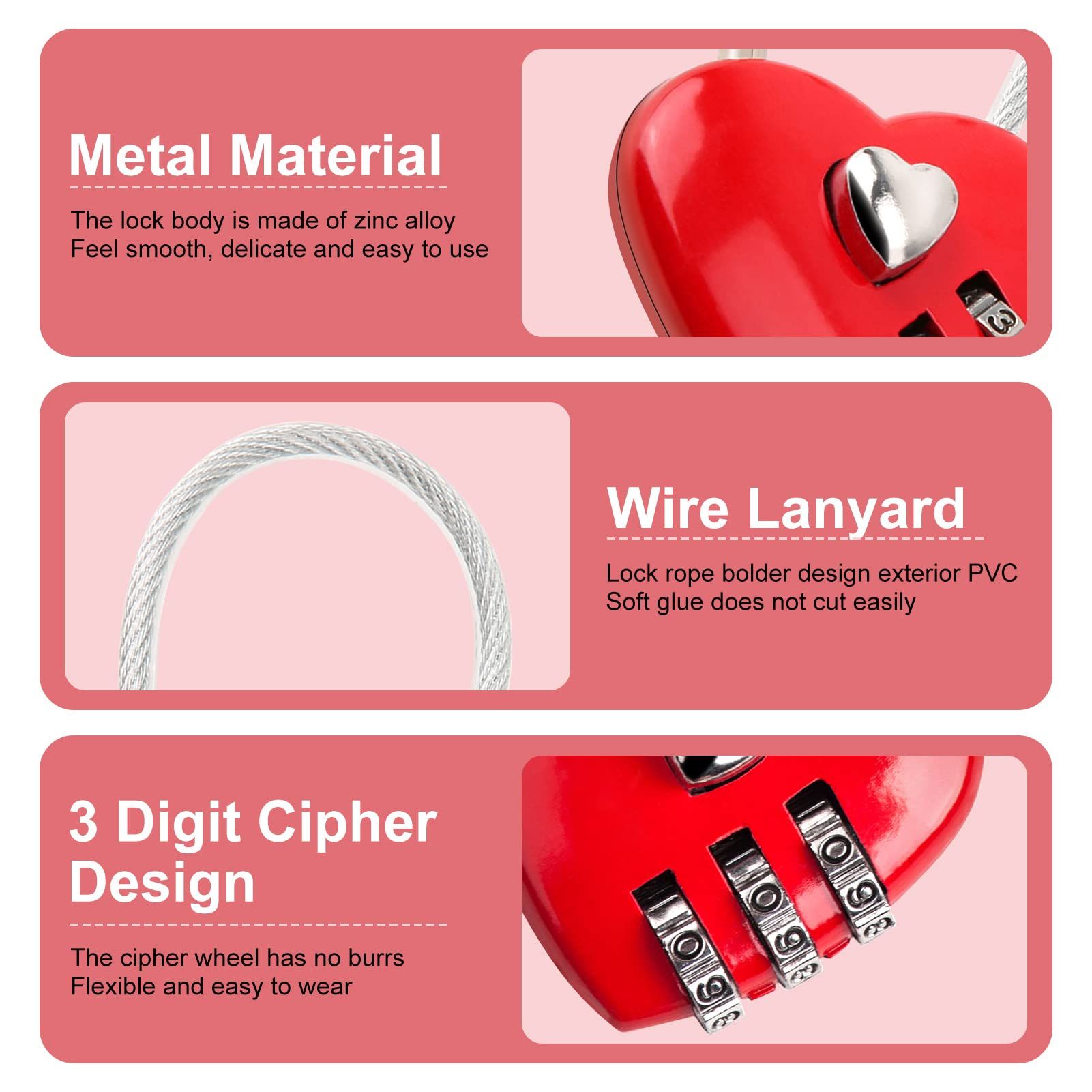 Code Lock, Heart Shape 3 Digit Code Combination Luggage Bag Lock Password view 4