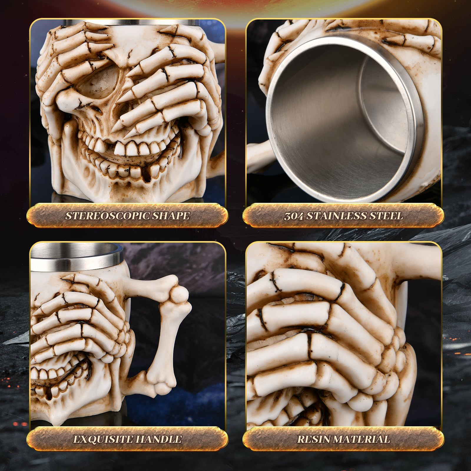 Skull Mug Drinking Cup - Unique Skeleton Resin Beer Coffee Mug Tea Cup view 3