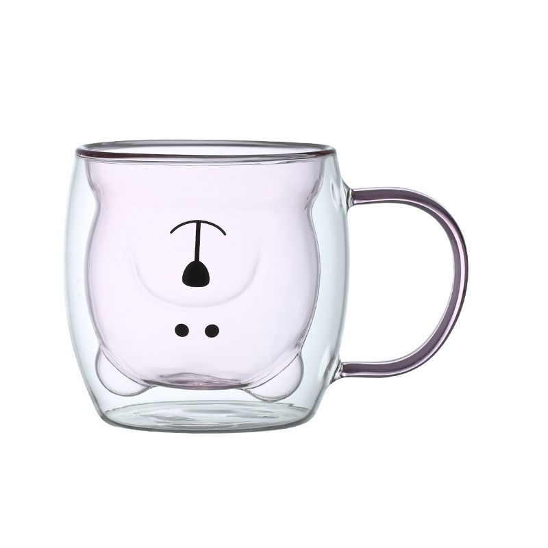 Cute Bear Tea Cup Double Wall Glass Milk Coffee Bear Mug with Handle Insulated