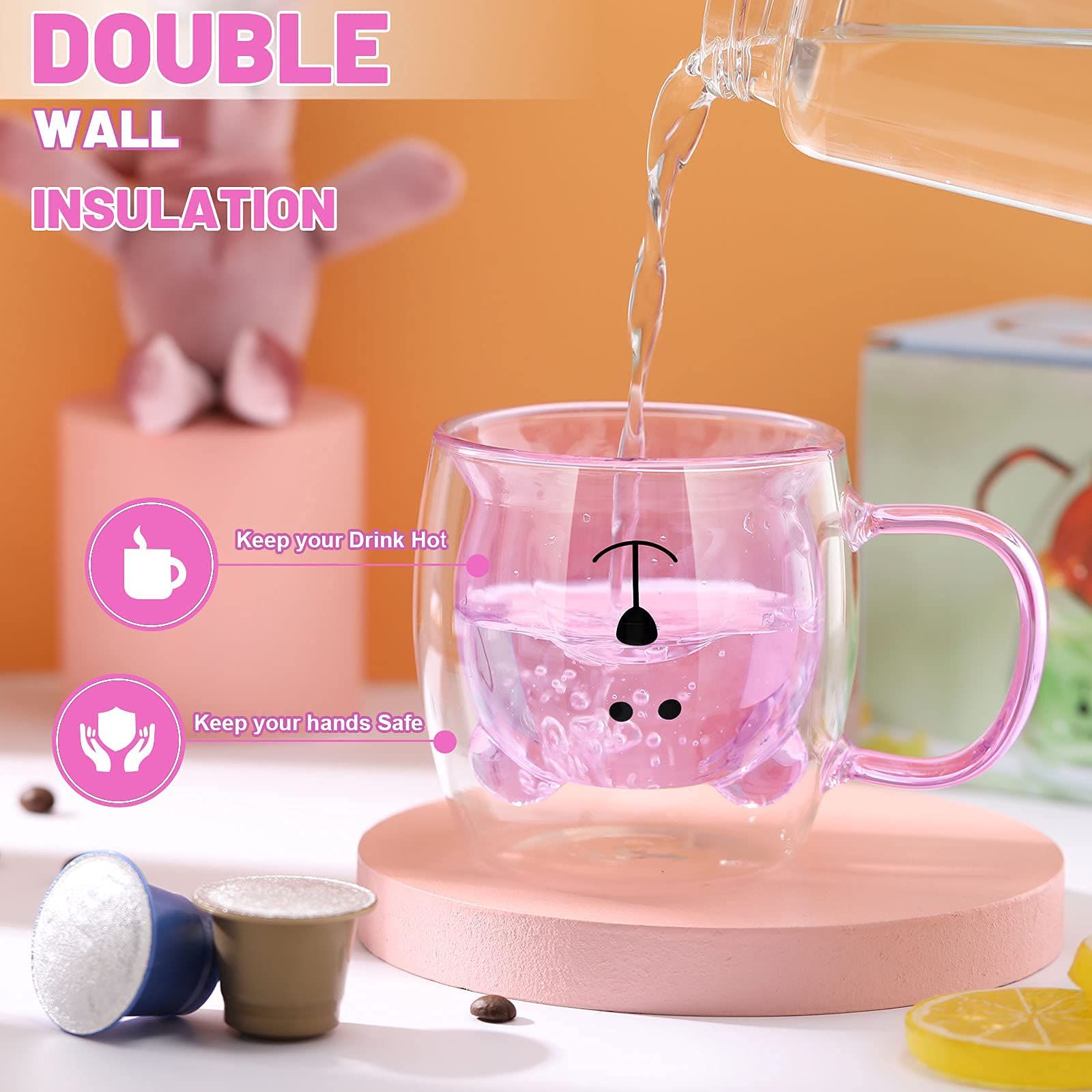 Cute Bear Tea Cup Double Wall Glass Milk Coffee Bear Mug with Handle Insulated view 4