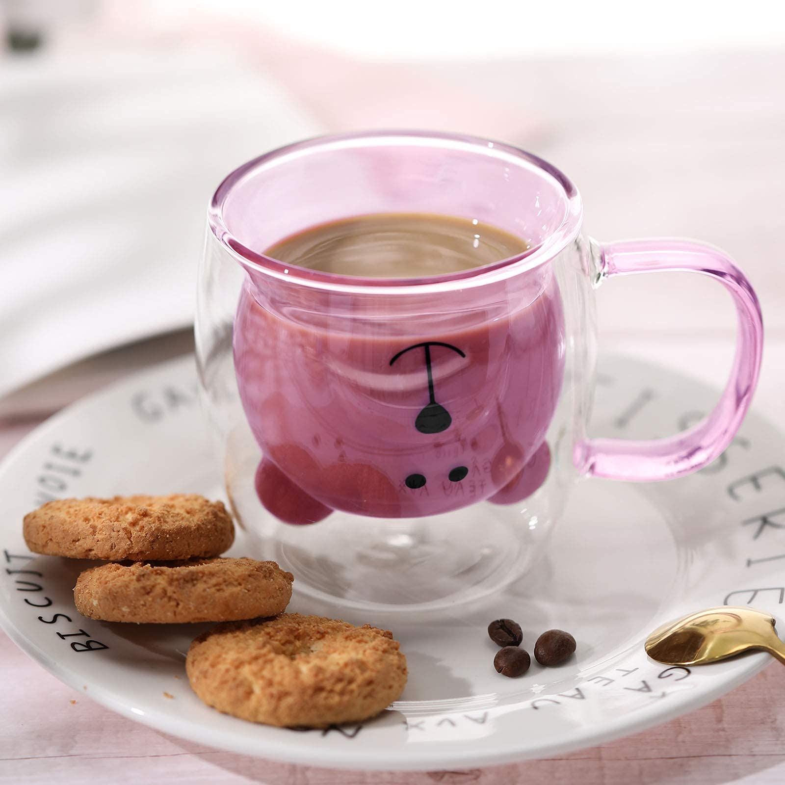 Cute Bear Tea Cup Double Wall Glass Milk Coffee Bear Mug with Handle Insulated view 5