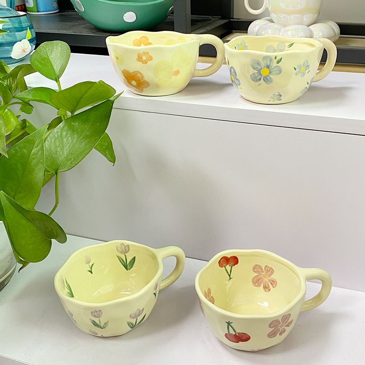 4 Pcs Ceramic Coffee Mug Creative Flower Mug 10.5oz Irregular Coffee Cups view 2