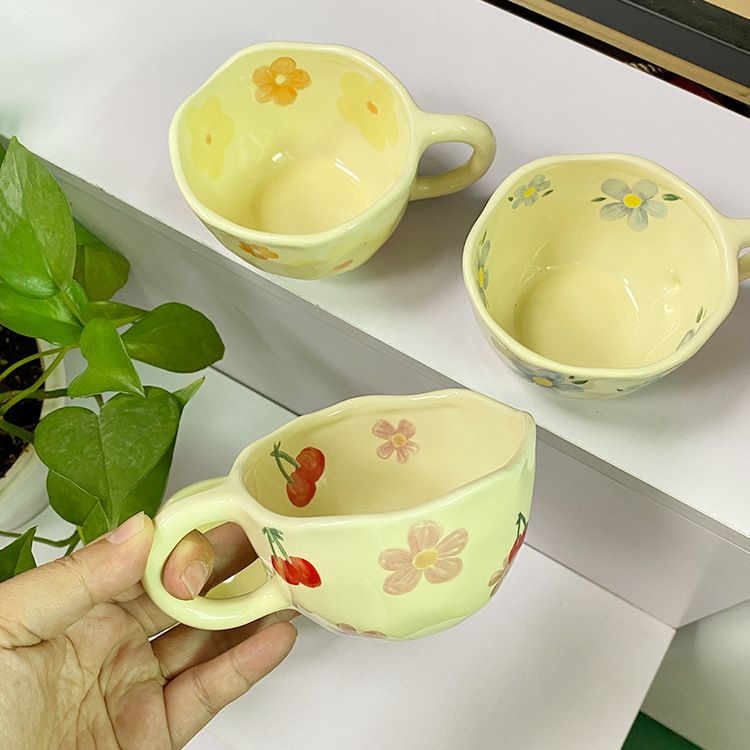 4 Pcs Ceramic Coffee Mug Creative Flower Mug 10.5oz Irregular Coffee Cups view 4