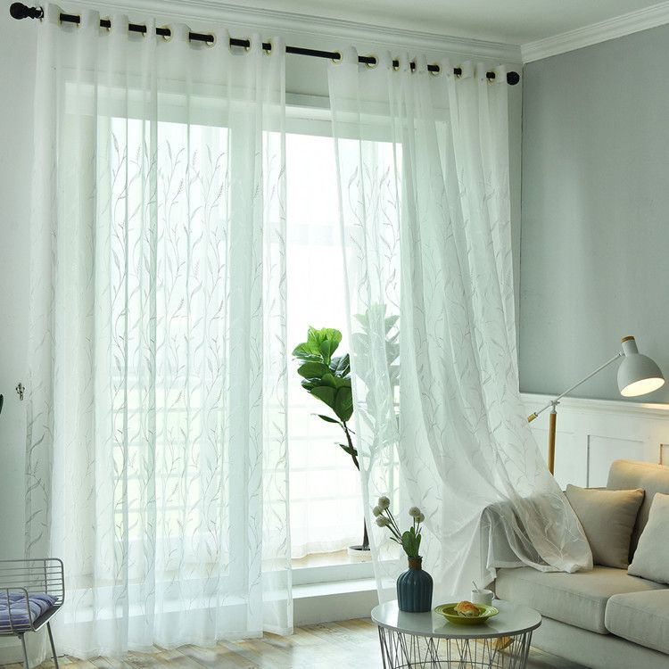 White Sheer Curtains for Bedroom Long Floral Embroidered Sheers for Living view 2