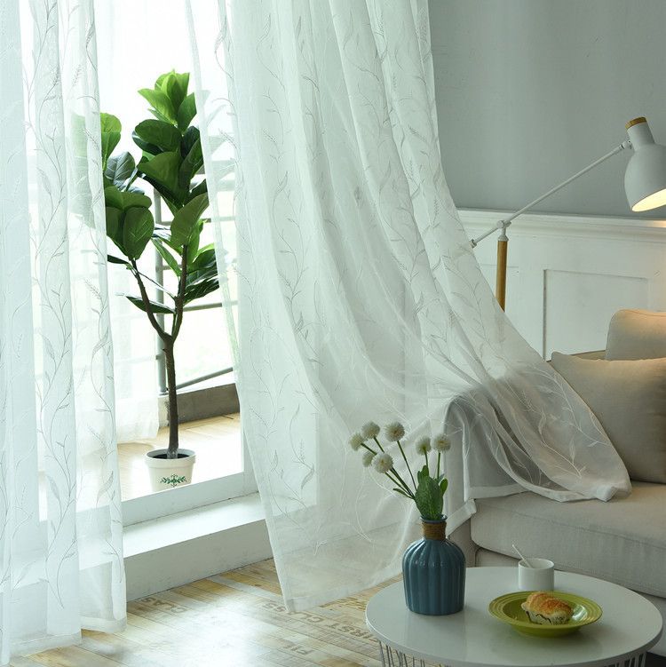 White Sheer Curtains for Bedroom Long Floral Embroidered Sheers for Living view 3
